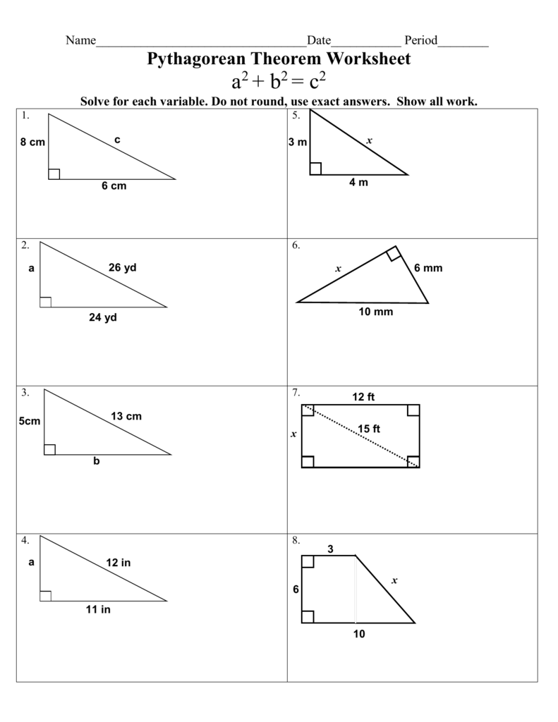 Pythagorean Theorem Worksheet In Pythagorean Theorem Practice Worksheet