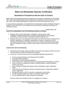 Water and Wastewater Operator Certification Code of Conduct