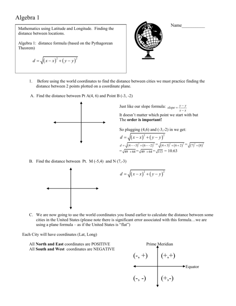 assignment 1 distance formula