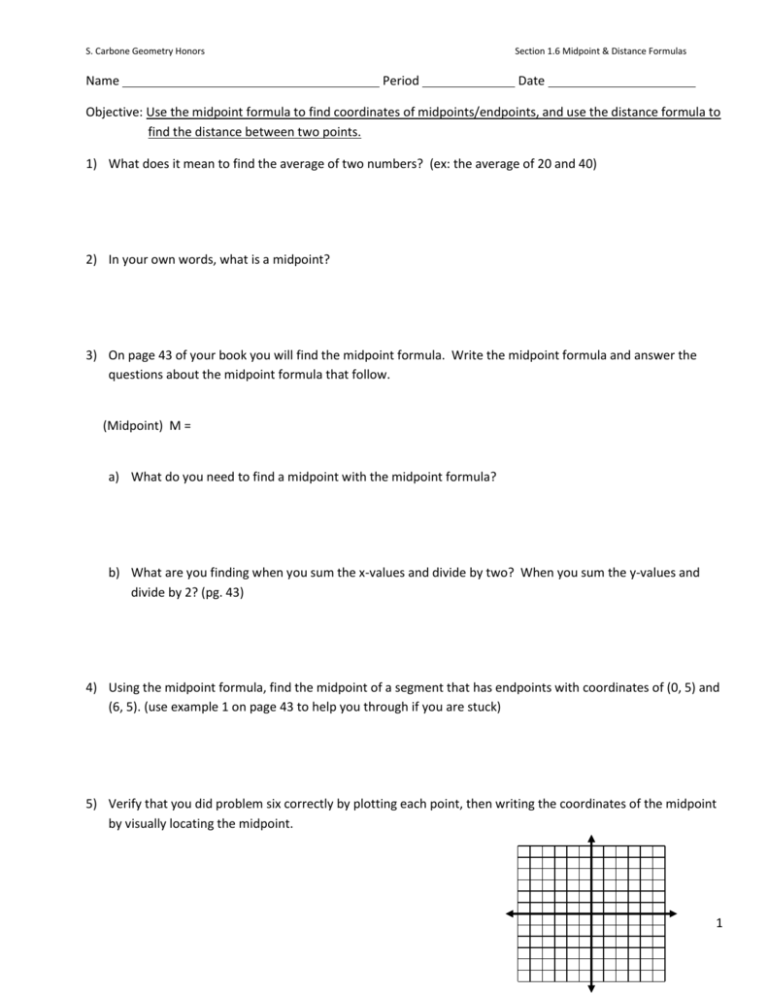 D10 1 6 Midpoint And Distance Formulas