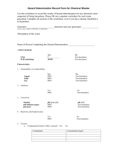 Hazard Determination Record Form for Chemical Wastes
