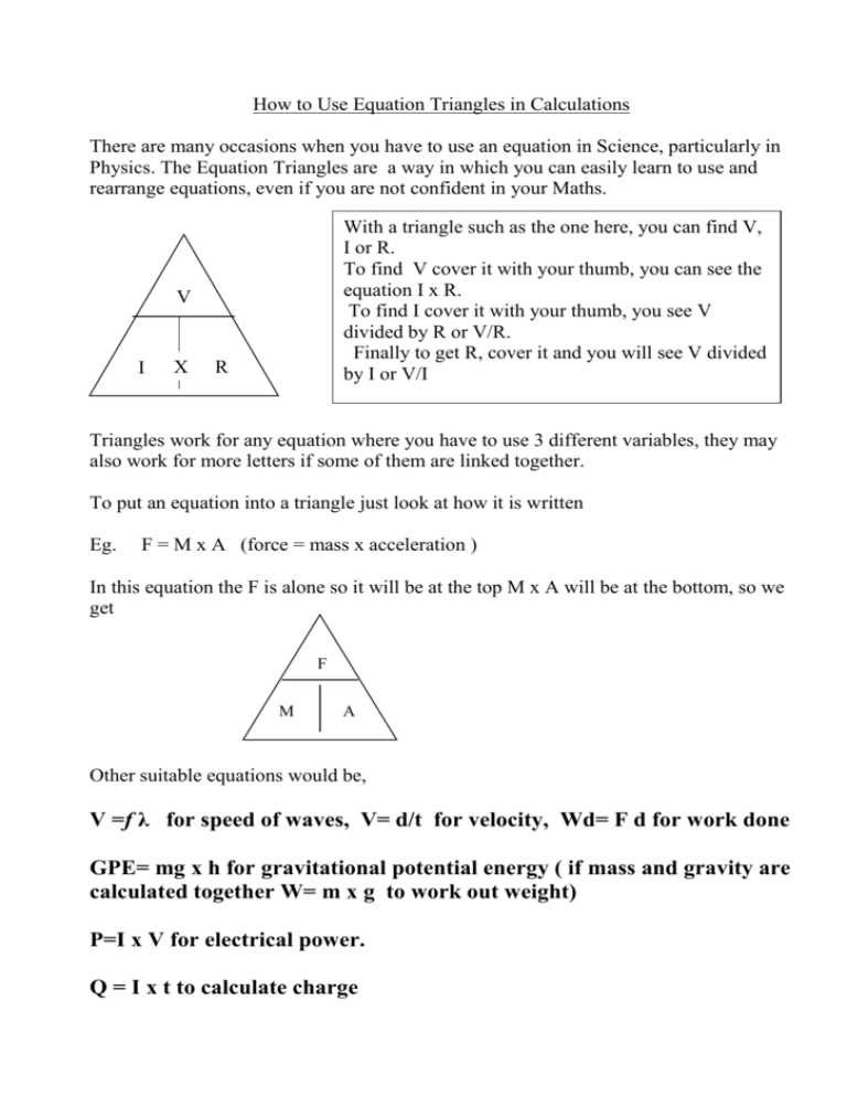 How To Use Equation Triangles In Calculations