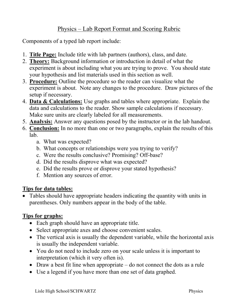  High School Physics Lab Report Example High School Lab Report 