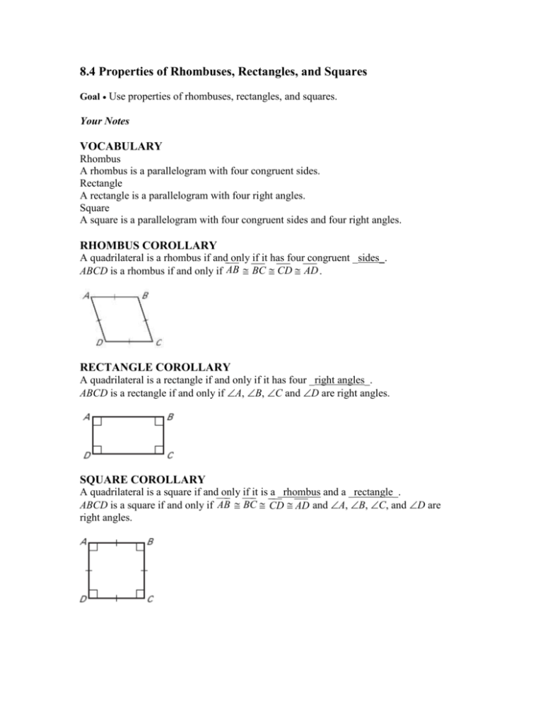 L ff Properties Of Rhombuses Rectangles And Squares