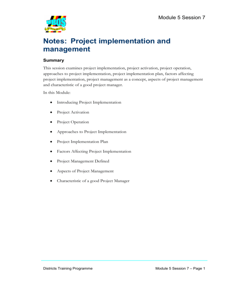 Notes Project Implementation Management