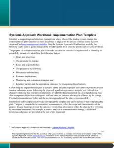 Systems Approach Workbook: Implementation Plan Template