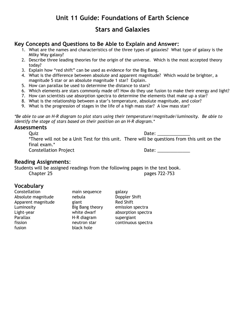 Stars And Galaxies Worksheet Answers
