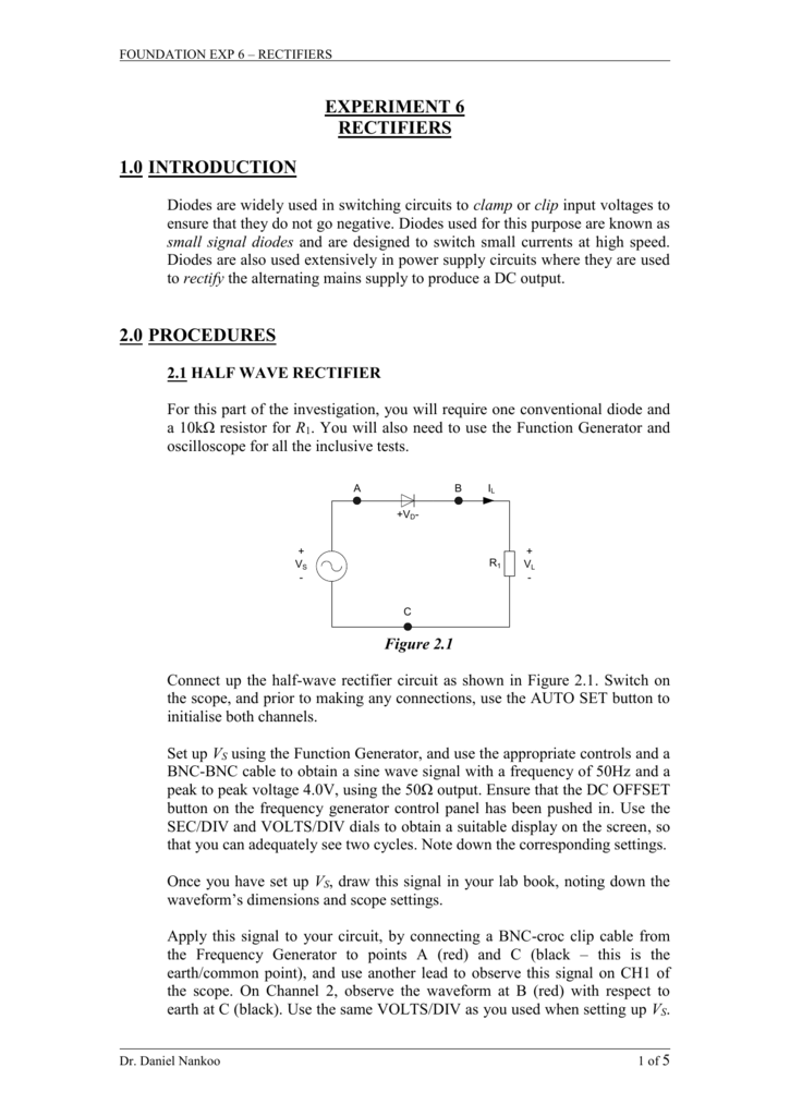 Half Wave And Full Rectifier Circuit Experiment