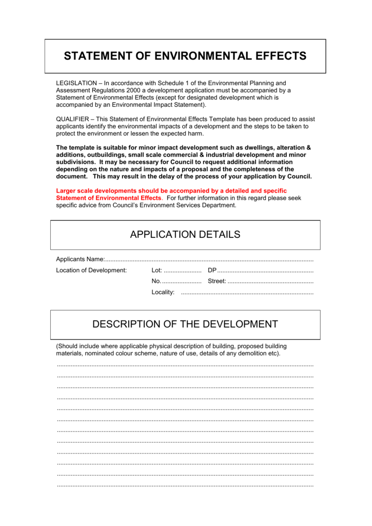 Statement Of Environmental Effects Template For Major Development