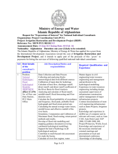National Hydrologist / Flood hydrological Modeller /IRDP/MEW officer
