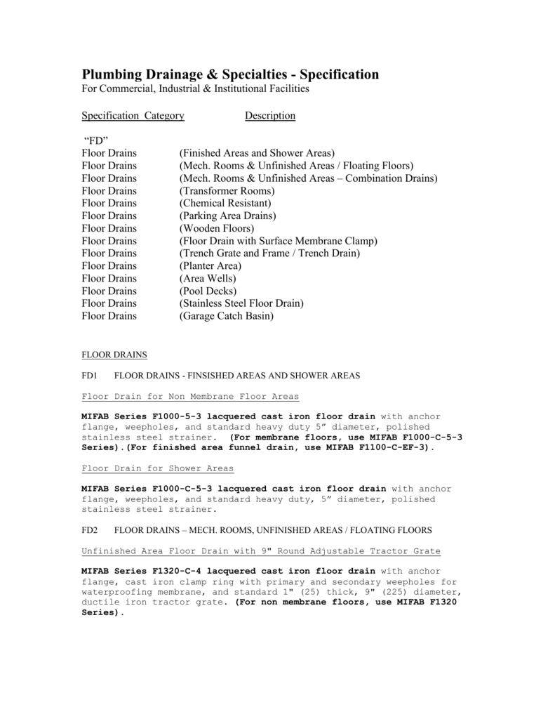 Floor Drain Specifications