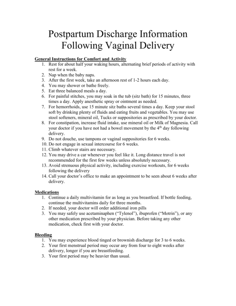 Postpartum Discharge Information Following Vaginal Delivery 2539