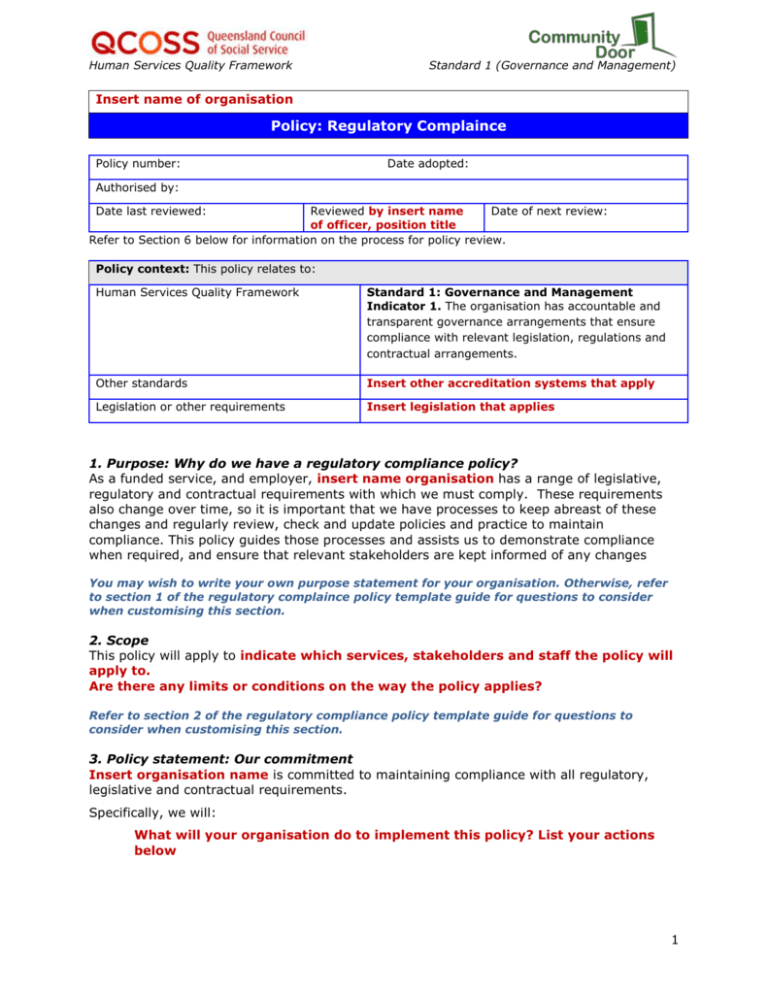 Regulatory Compliance Policy template