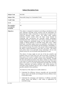 ISE1D02: Renewable Energy for A Sustainable World