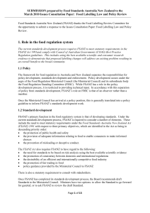 FSANZ - Review of Food Labelling Law and Policy