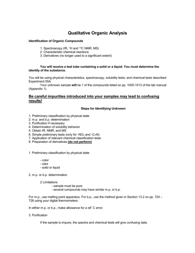 Qualitative Analysis Of Organic Compounds Lab Report Discussion