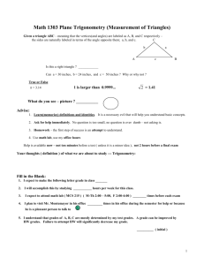 Math 1303 Plane Trigonometry (Measurement of Triangles)