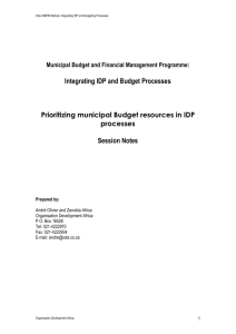 Prioritizing municipal budget resources in IDP processes
