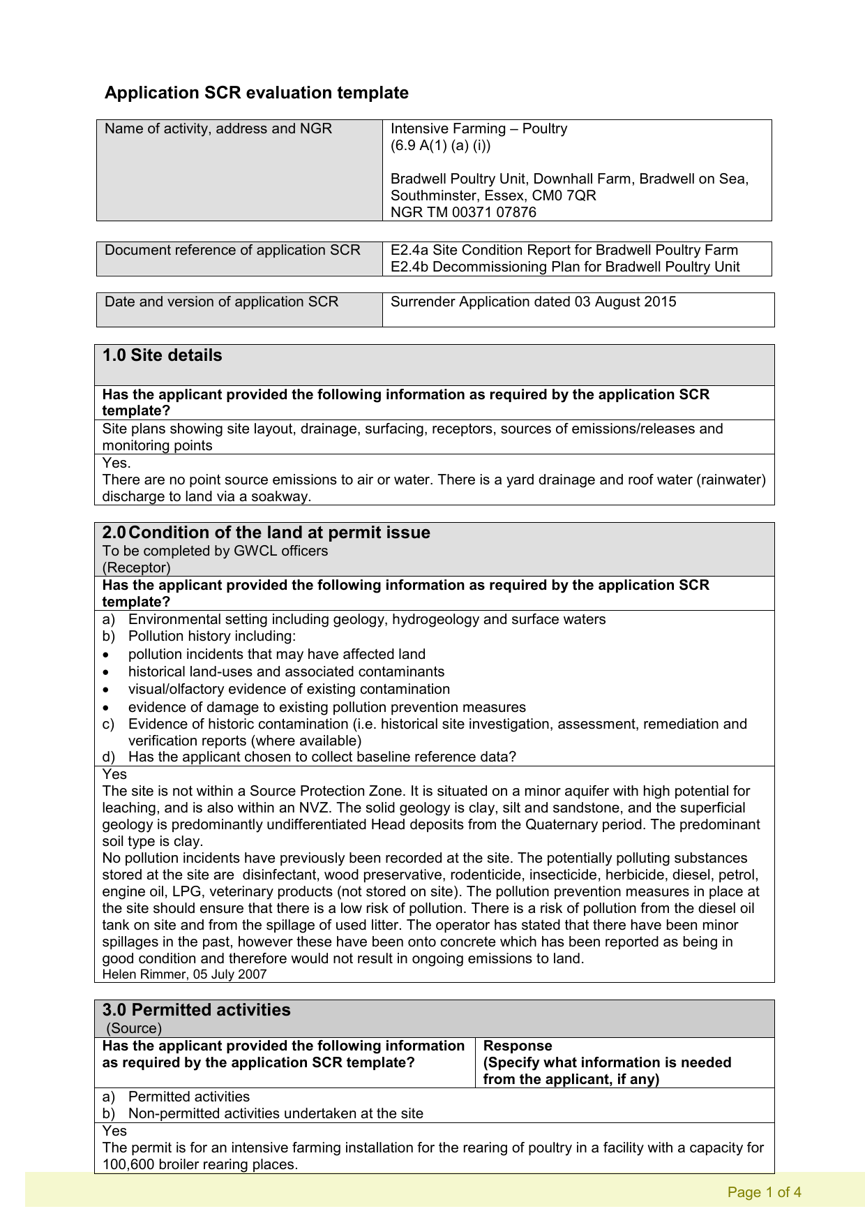 Site Condition Report Evaluation Template