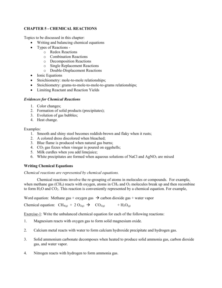 CHAPTER 5 CHEMICAL REACTIONS