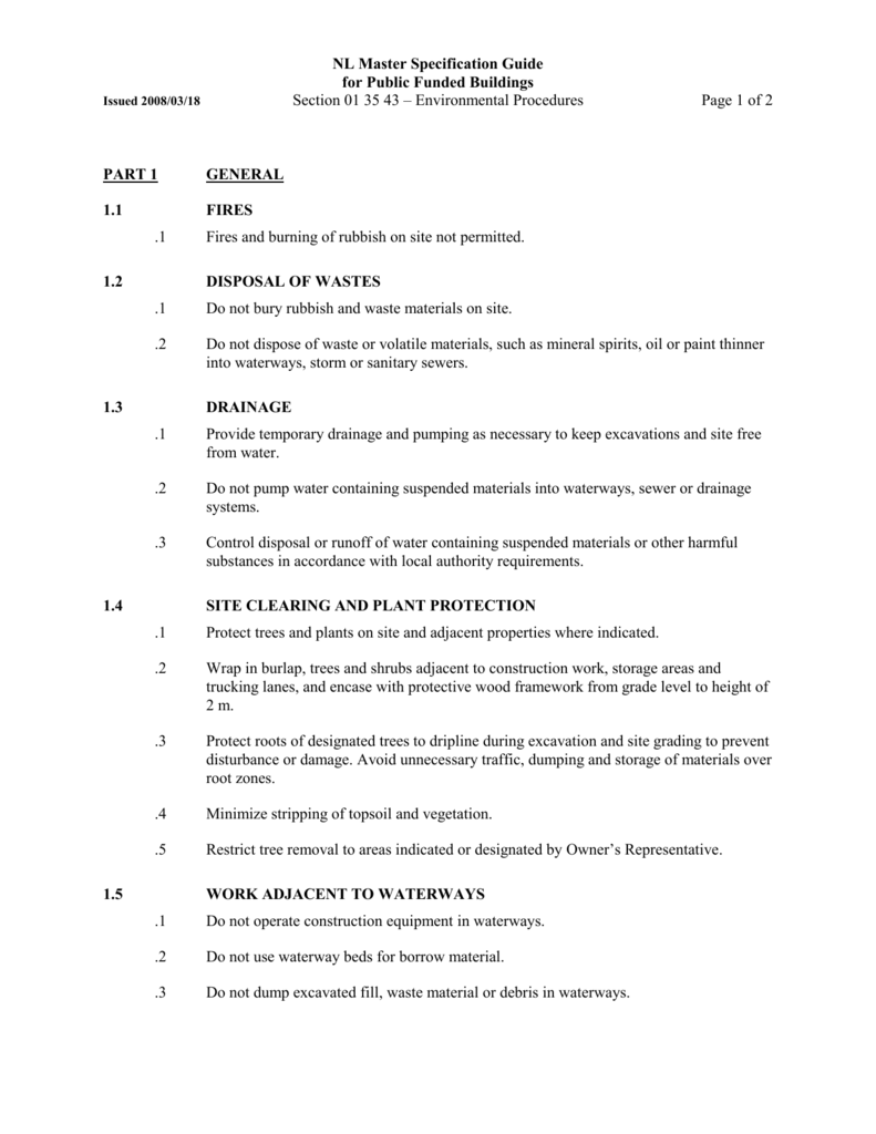 Section 01 35 43 Environmental Procedures