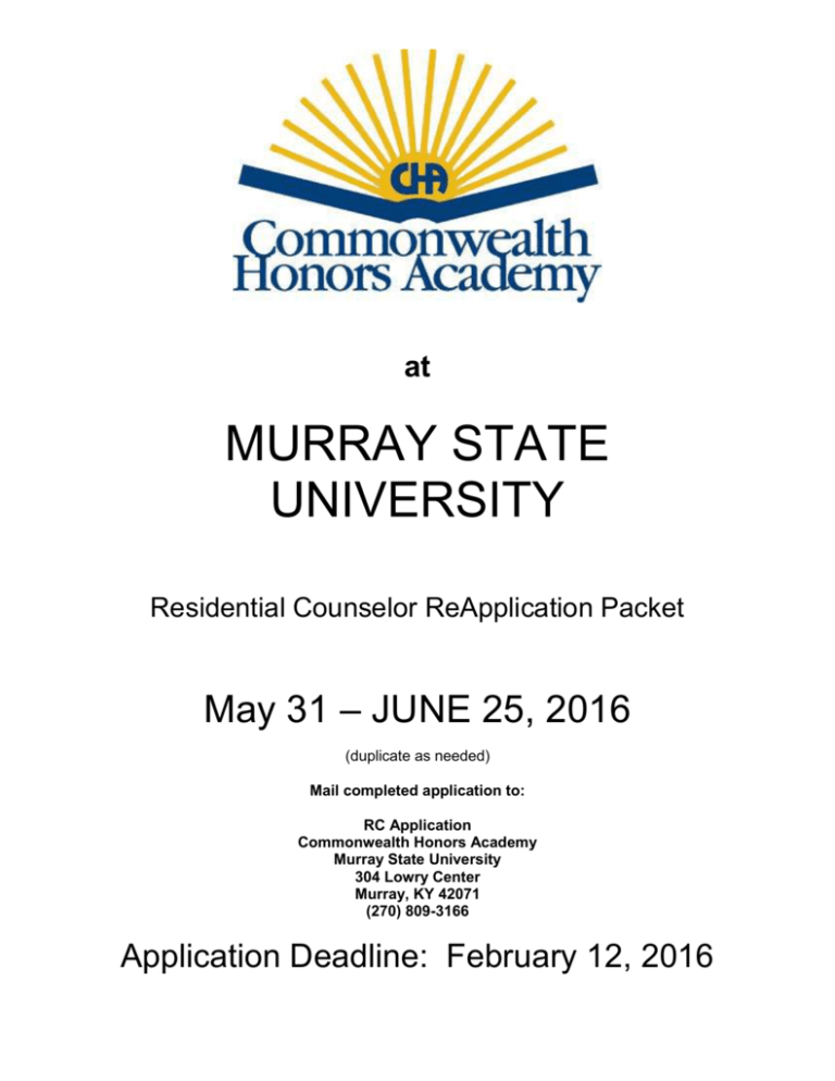 RC ReApplication 2016 Murray State University