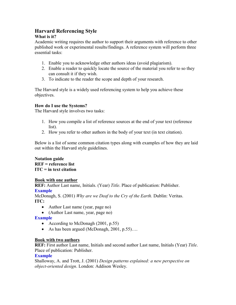 how to reference harvard style example