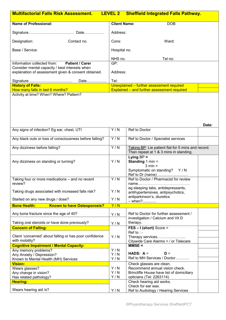 Multifactorial Falls Risk Assessment Form MFFRA 