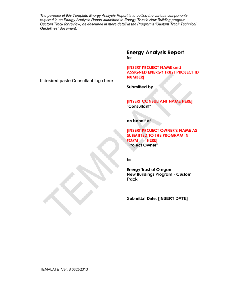 Energy Analysis Report Template With Project Analysis Report Template