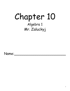 Chapter 10 Algebra 1 Mr. Zaluckyj Name: Schedule Date In Class
