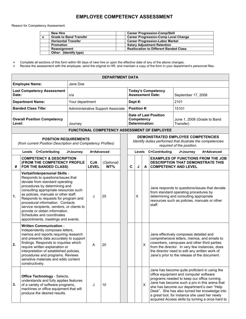 Employee Competency Assessment Example 071