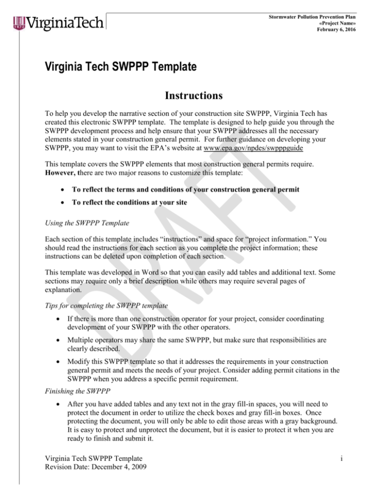 Stormwater Pollution Prevention Plan Template