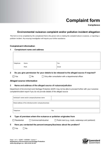 Environmental nuisance complaint and/or pollution incident allegation