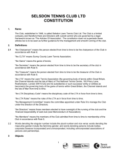 CONSTITUTION SELSDON TENNIS CLUB Ltd