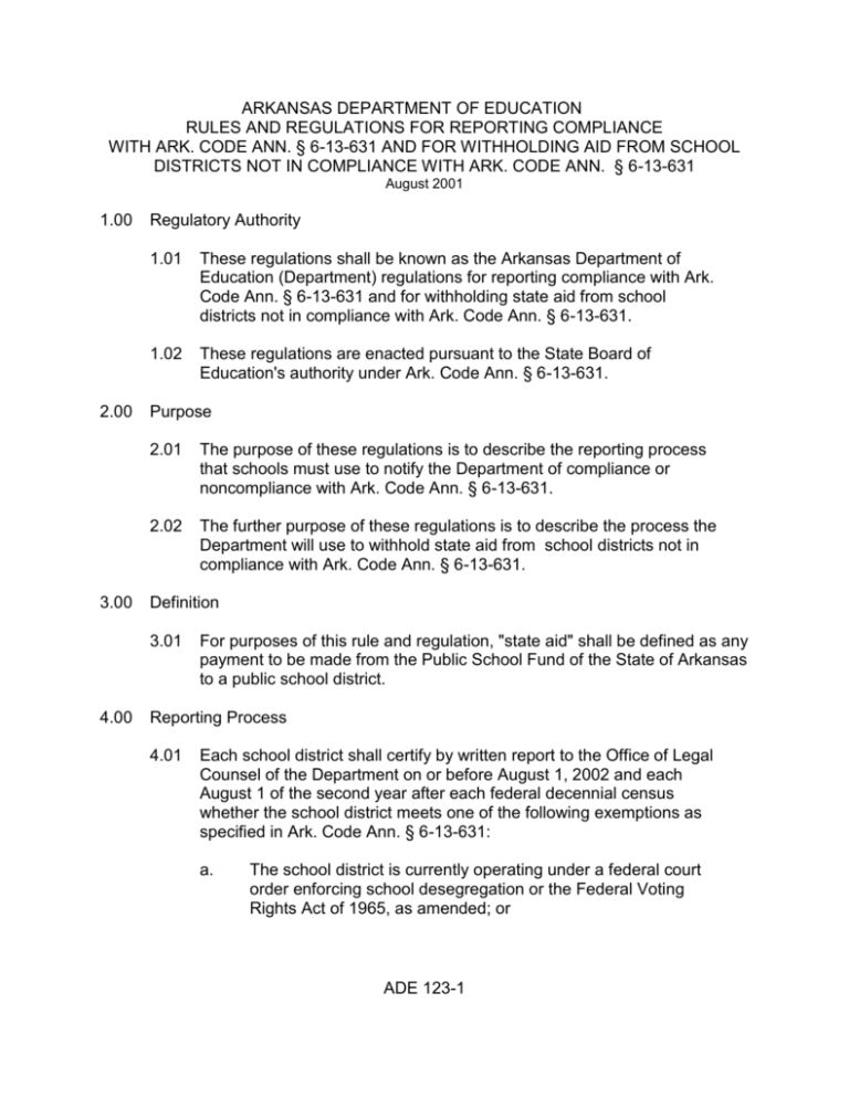 Rules and Regulations for Reporting Compliance wit