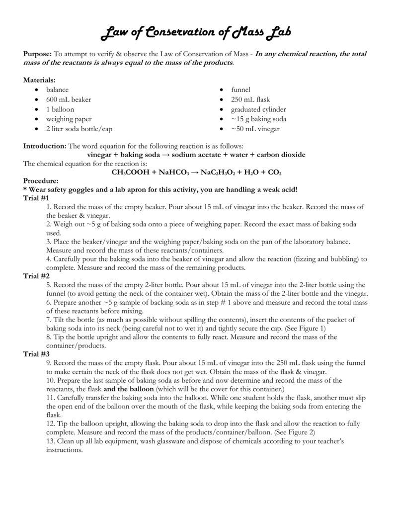 Law Of Conservation Of Mass Lab Regarding Conservation Of Mass Worksheet