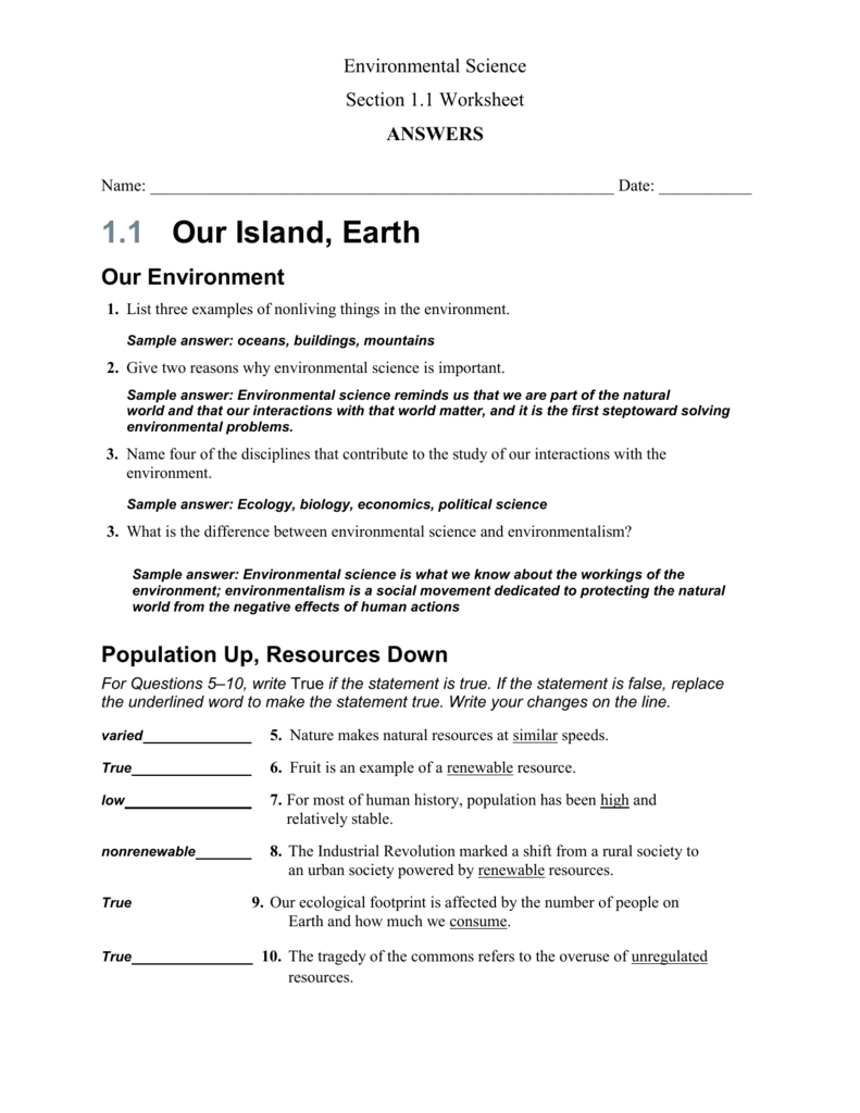 Environmental Science Throughout Human Footprint Worksheet Answers