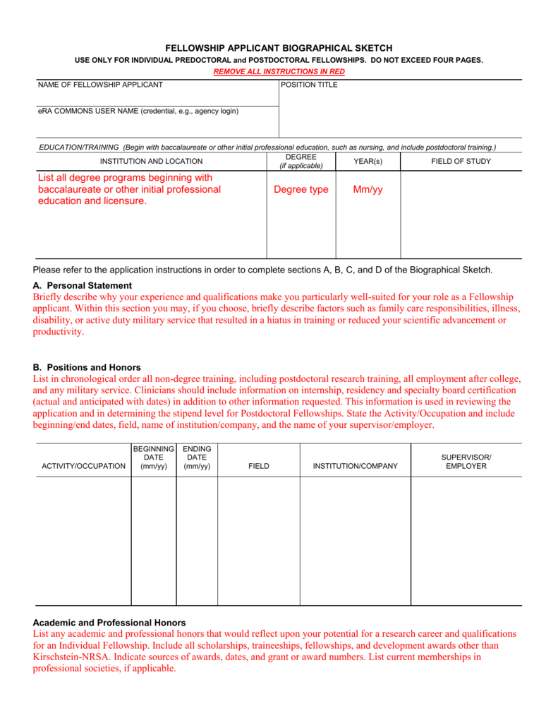 NIH F31 Fellowship Biosketch Template