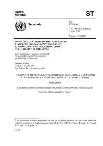 Classification criteria for substances and mixtures, which in