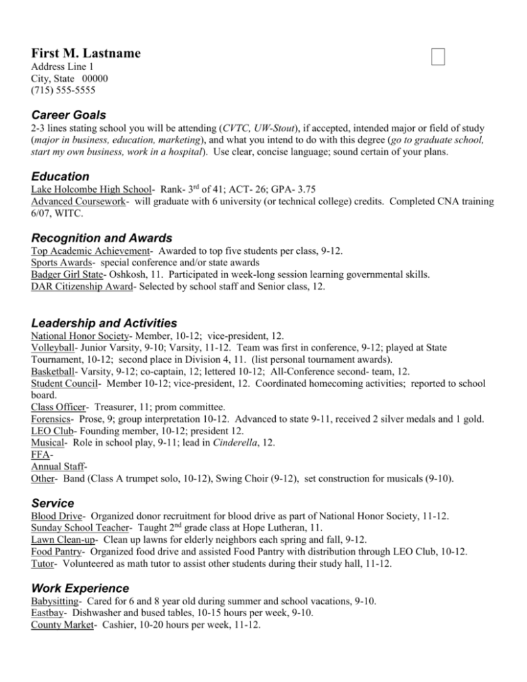 Scholarship Resume Sample 1