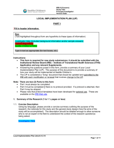 Local Implementation Plan (short)