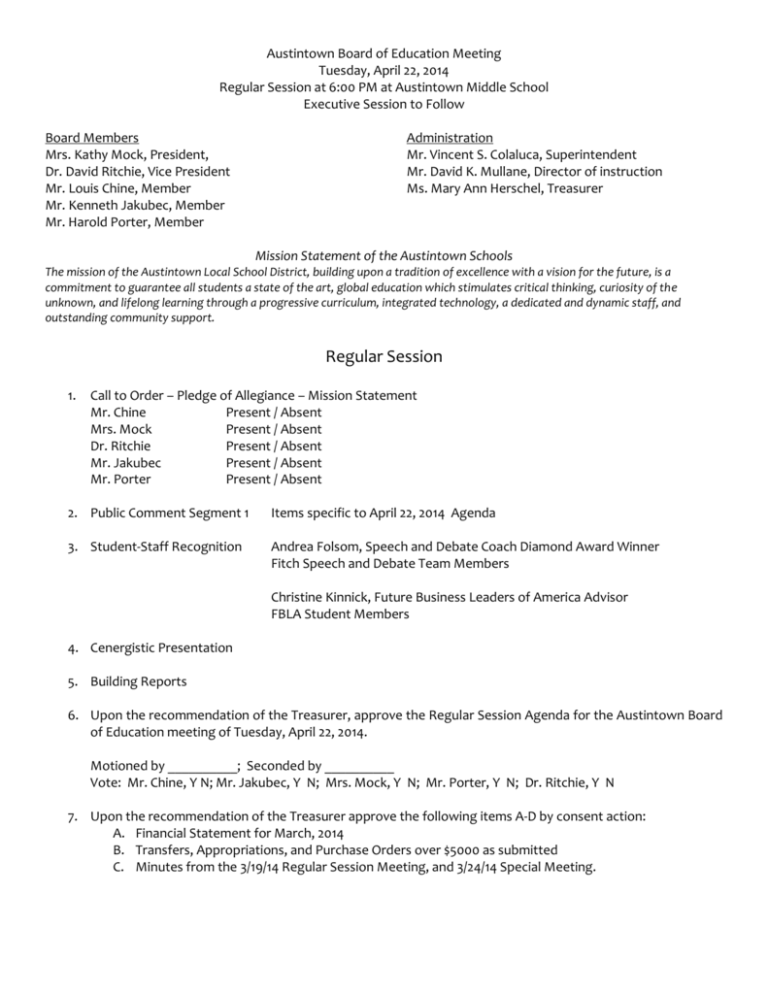 4 22 14 Agenda Austintown Local Schools 4 22 14 Agenda Austintown Local Schools