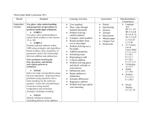 Third Grade Math Curriculum 2011 Month Standard Learning