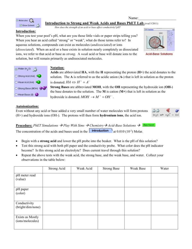 Phet Acids and Bases Solutions Worksheet Inside Solutions Acids And Bases Worksheet