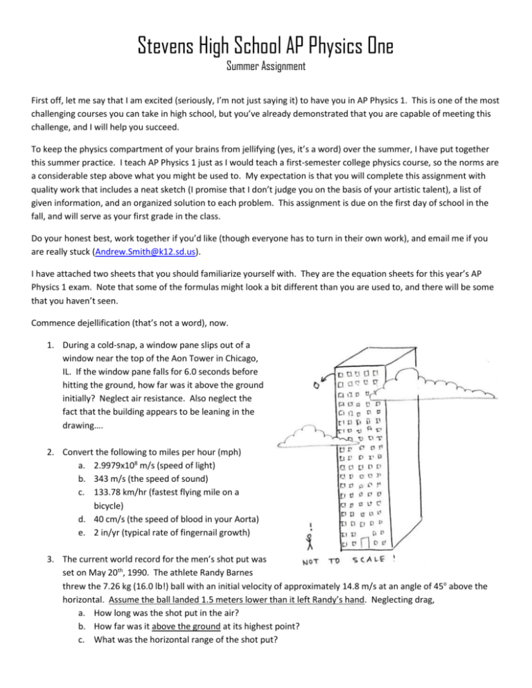 summer assignment ap physics 1