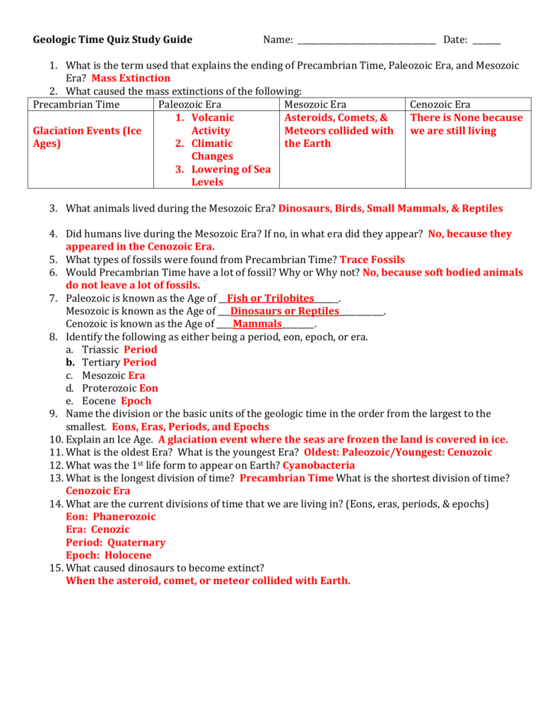 Geologic Time Quiz Study Guide Name: Date: ______ What is the