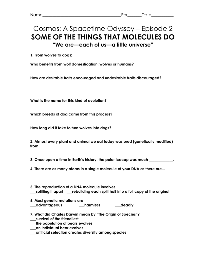 Word Document With Cosmos Episode 1 Worksheet Answers