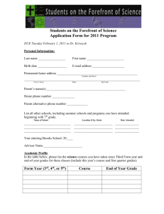 Application Form for 2011 Program