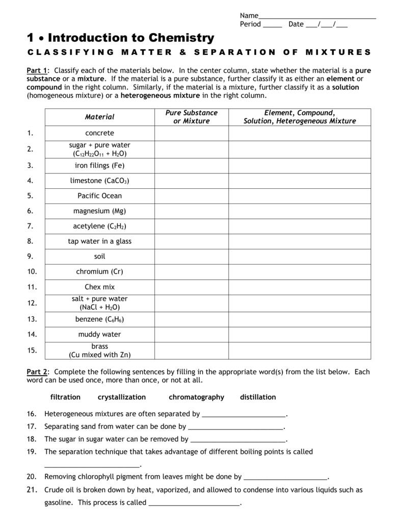 Classifying Matter Worksheet With Worksheet Classification Of Matter