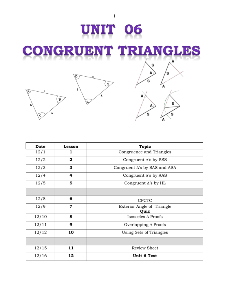 Unit 6 Triangle Congruency Test Chapter 6 Test Review With Answers Triangles That Have Exactly The Same Size And Shape Are Called Congruent Triangles